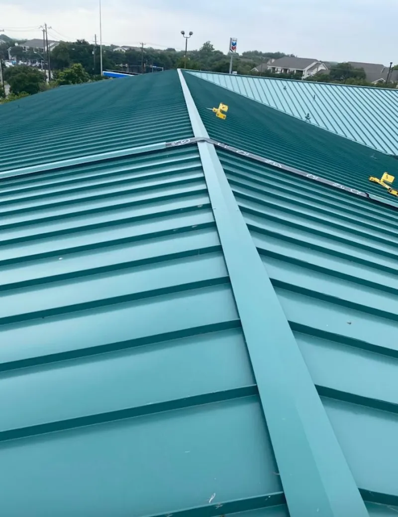 Green commercial metal roof ridge and valley for Metal Roof Repair in Runnemede